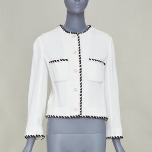 Chanel twisted braided trim waffle knit crystal CC jacket